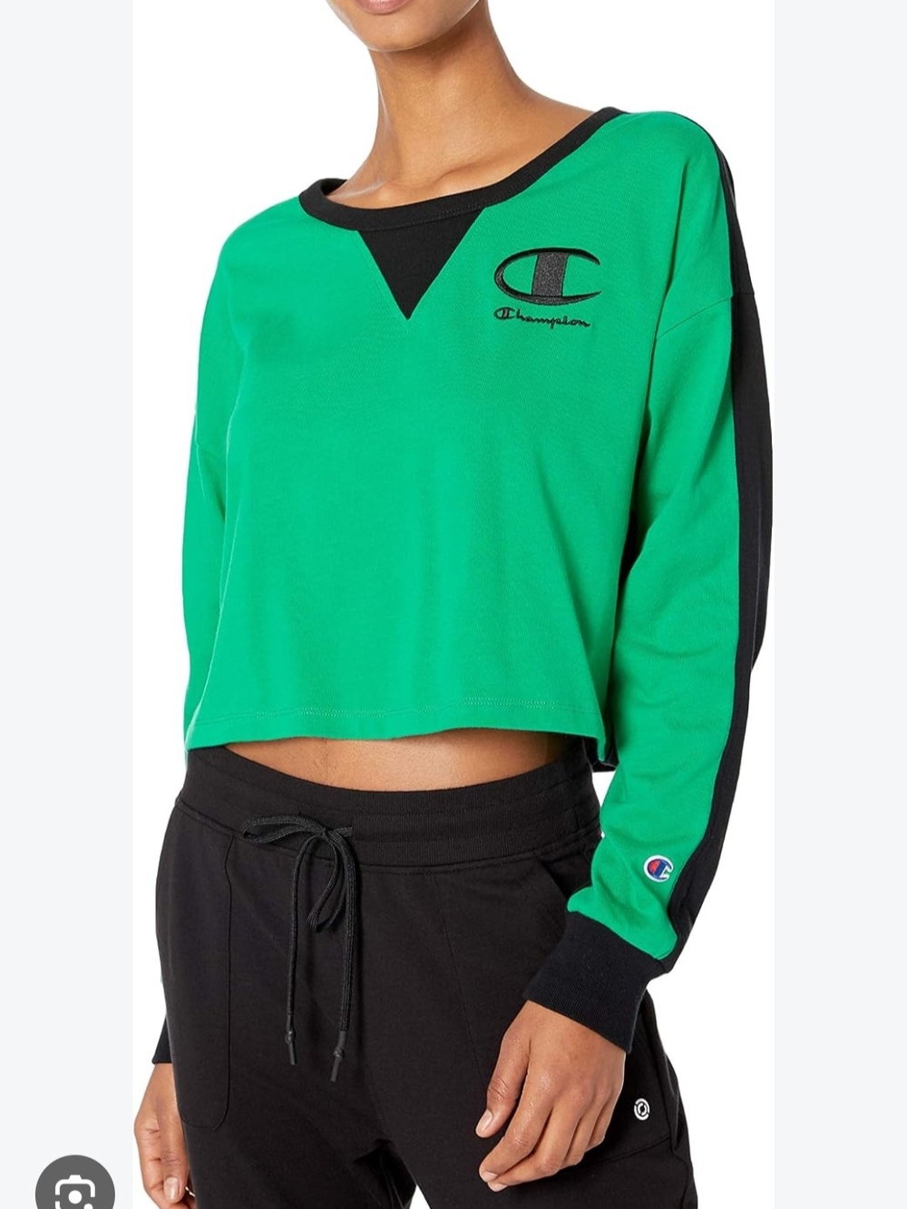Champion Women's Green Cropped Crewneck Sweatshirt